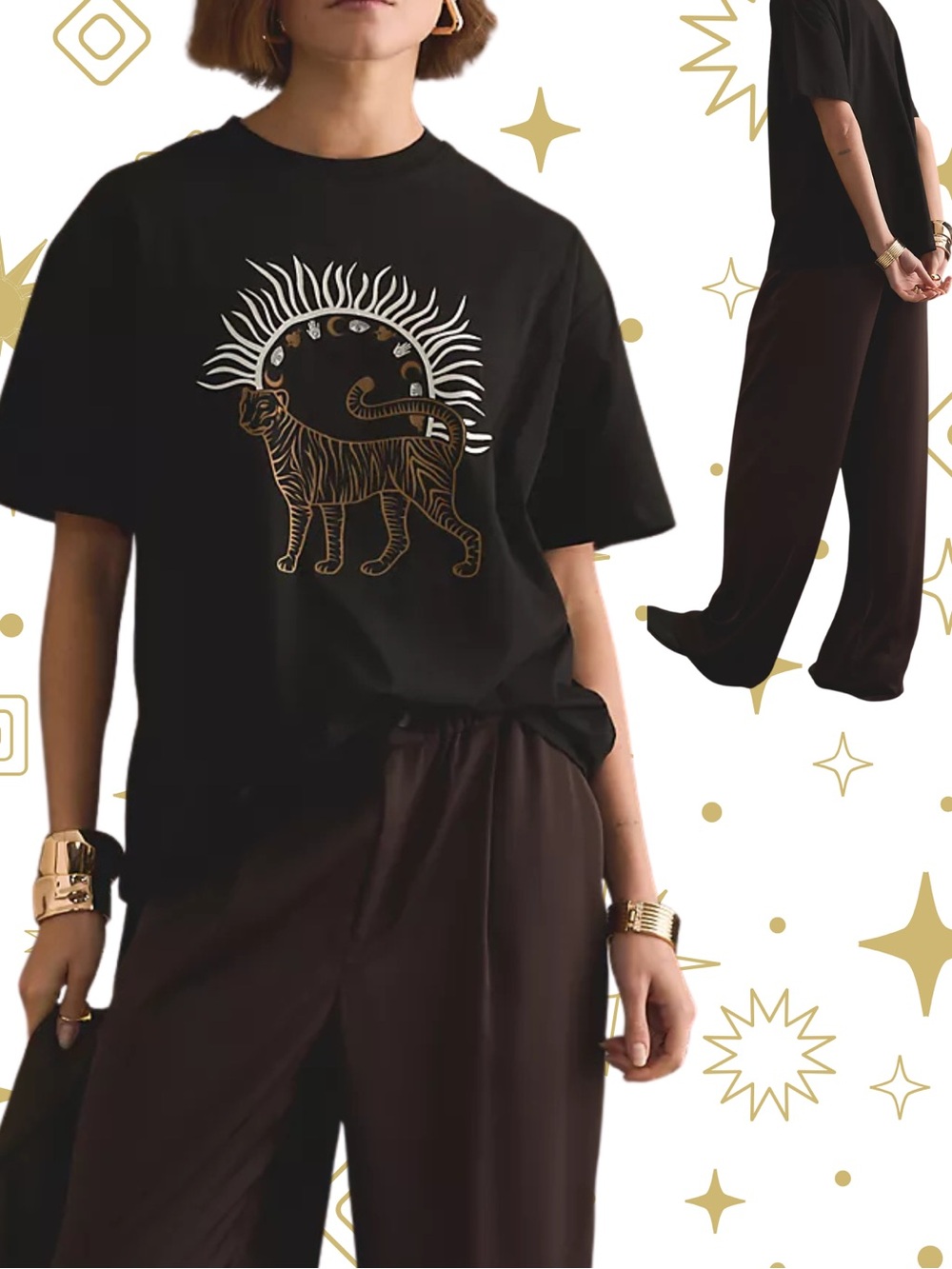 Never fully dressed by Anthropologie mystical tiger black oversized t-shirt XS